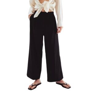 H&M Wide Leg Linen Blend Trousers  Pants Size 6 Career Lagenlook Minimal Black